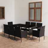 NNEVL 9 Piece Garden Dining Set Poly Rattan Black