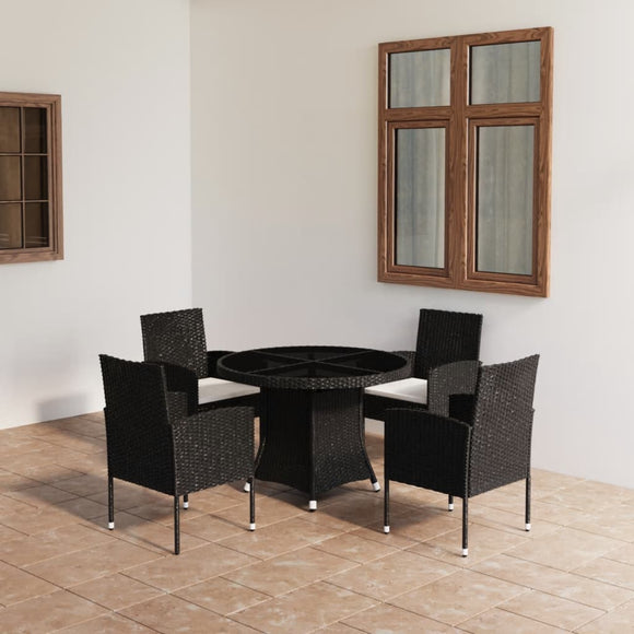 NNEVL 5 Piece Garden Dining Set Poly Rattan Black