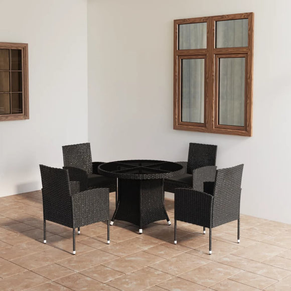 NNEVL 5 Piece Garden Dining Set Poly Rattan Black