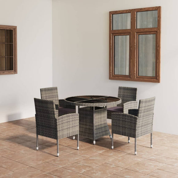 NNEVL 5 Piece Garden Dining Set Poly Rattan Anthracite & Grey