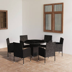 NNEVL 7 Piece Garden Dining Set Poly Rattan Black