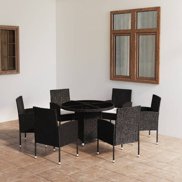 NNEVL 7 Piece Garden Dining Set Poly Rattan Black