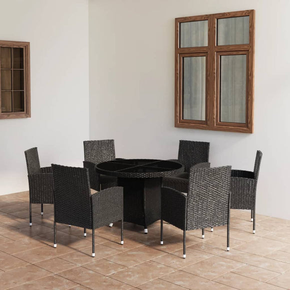 NNEVL 7 Piece Garden Dining Set Poly Rattan Black