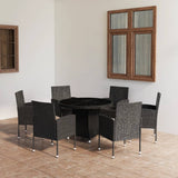 NNEVL 7 Piece Garden Dining Set Poly Rattan Black