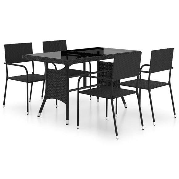 NNEVL 5 Piece Garden Dining Set Poly Rattan Black