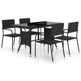 NNEVL 5 Piece Garden Dining Set Poly Rattan Black