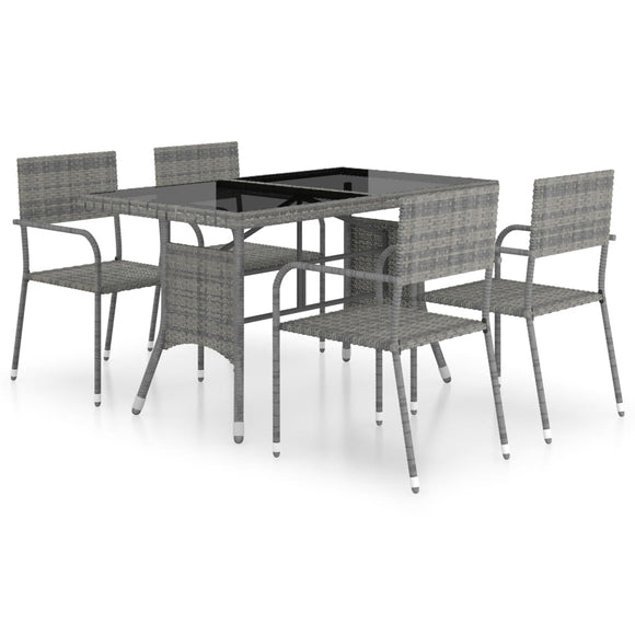 NNEVL 5 Piece Garden Dining Set Poly Rattan Anthracite & Grey
