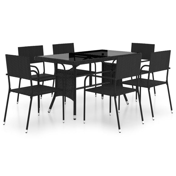 NNEVL 7 Piece Garden Dining Set Poly Rattan Black