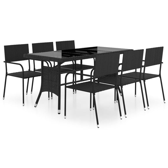 NNEVL 7 Piece Garden Dining Set Poly Rattan Black