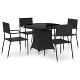 NNEVL 5 Piece Garden Dining Set Poly Rattan Black