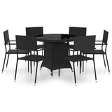 NNEVL 7 Piece Garden Dining Set Poly Rattan Black