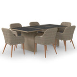 NNEVL 7 Piece Garden Dining Set Poly Rattan Brown