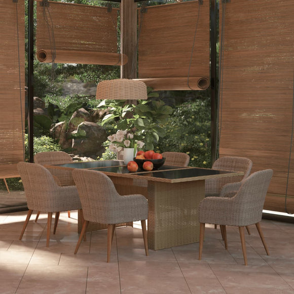 NNEVL 7 Piece Garden Dining Set Poly Rattan Brown