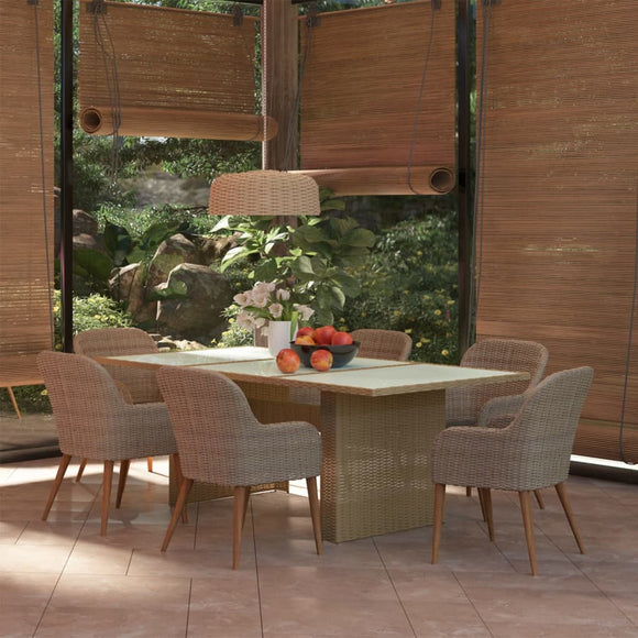 NNEVL 7 Piece Garden Dining Set Poly Rattan Brown