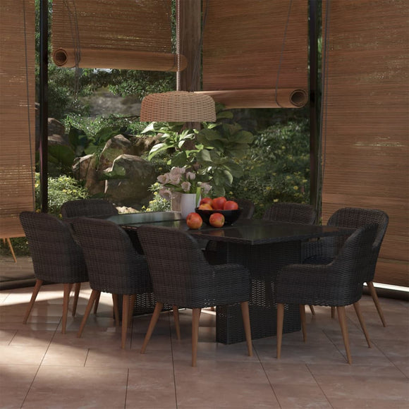 NNEVL 9 Piece Garden Dining Set Poly Rattan Black
