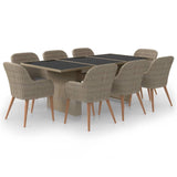 NNEVL 9 Piece Garden Dining Set Poly Rattan Brown