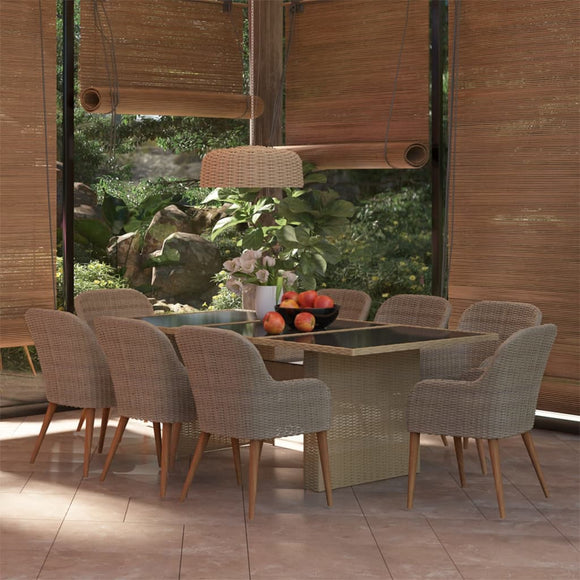 NNEVL 9 Piece Garden Dining Set Poly Rattan Brown