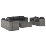 NNEVL 9 Piece Garden Lounge Set with Cushions Poly Rattan Grey