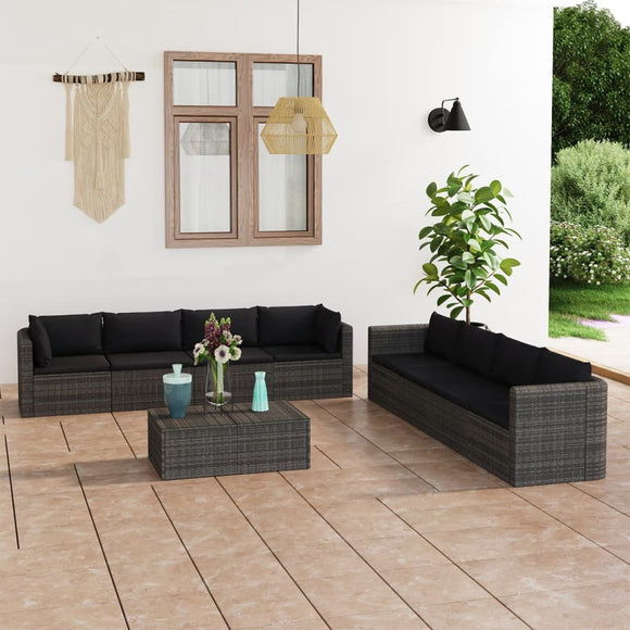 NNEVL 9 Piece Garden Lounge Set with Cushions Poly Rattan Grey
