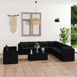 NNEVL 11 Piece Garden Lounge Set with Cushions Poly Rattan Black
