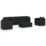 NNEVL 7 Piece Garden Lounge Set with Cushions Poly Rattan Black