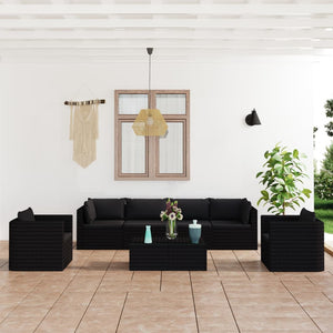 NNEVL 7 Piece Garden Lounge Set with Cushions Poly Rattan Black