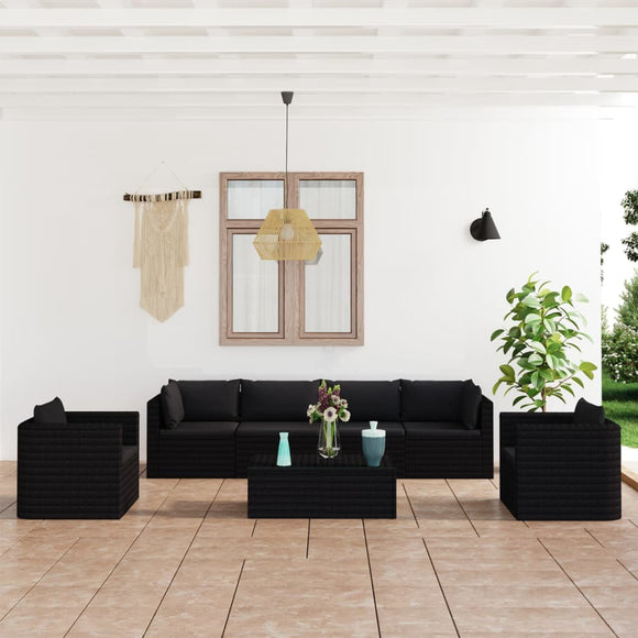 NNEVL 7 Piece Garden Lounge Set with Cushions Poly Rattan Black