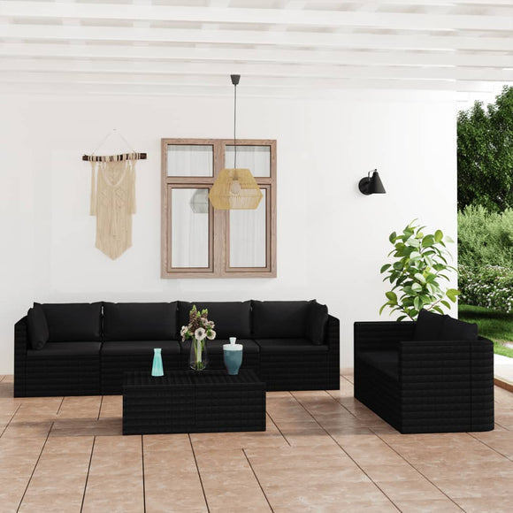 NNEVL 7 Piece Garden Lounge Set with Cushions Poly Rattan Black