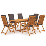 NNEVL 7 Piece Garden Dining Set with Cushions Solid Teak Wood Grey