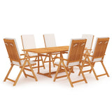 NNEVL 7 Piece Garden Dining Set with Cushions Solid Teak Wood
