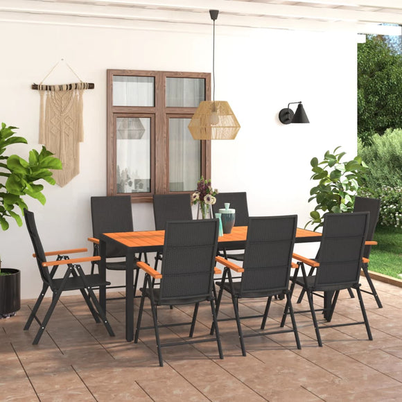 NNEVL 9 Piece Garden Dining Set Black and Brown
