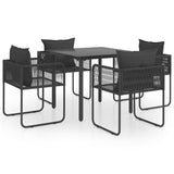 NNEVL 5 Piece Garden Dining Set PVC Rattan Black