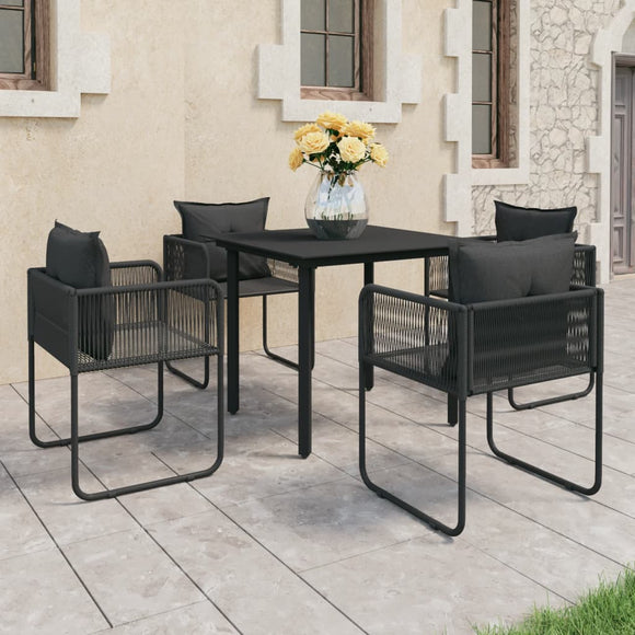 NNEVL 5 Piece Garden Dining Set PVC Rattan Black