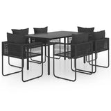 NNEVL 7 Piece Garden Dining Set PVC Rattan Black
