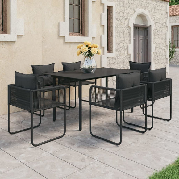 NNEVL 7 Piece Garden Dining Set PVC Rattan Black