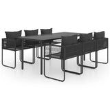 NNEVL 7 Piece Garden Dining Set PVC Rattan Black