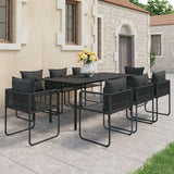 NNEVL 9 Piece Garden Dining Set PVC Rattan Black
