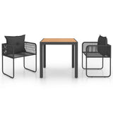 NNEVL 3 Piece Garden Dining Set PVC Rattan Black and Brown