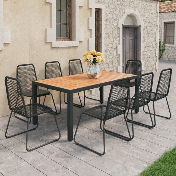 NNEVL 9 Piece Garden Dining Set PVC Rattan Black and Brown
