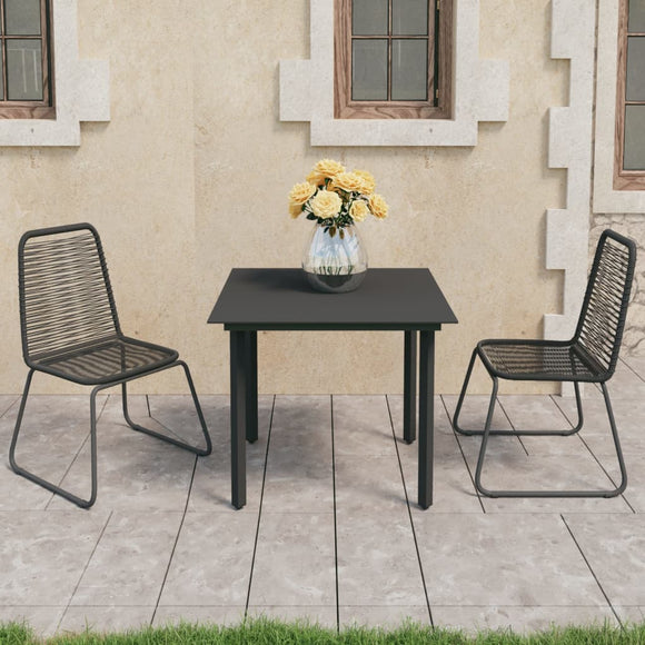 NNEVL 3 Piece Garden Dining Set PVC Rattan Black