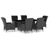NNEVL 7 Piece Outdoor Dining Set with Cushions Poly Rattan Dark Grey