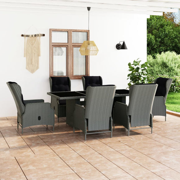 NNEVL 7 Piece Outdoor Dining Set with Cushions Poly Rattan Light Grey
