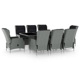 NNEVL 9 Piece Outdoor Dining Set with Cushions Poly Rattan Light Grey