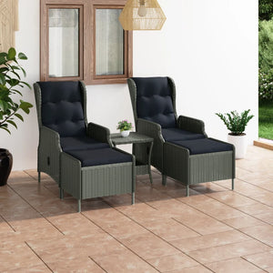 NNEVL 3 Piece Garden Lounge Set with Cushions Poly Rattan Light Grey