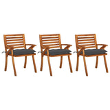 NNEVL Garden Dining Chairs with Cushions 3 pcs Solid Acacia Wood