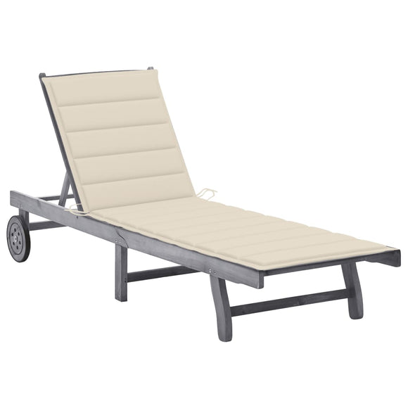 NNEVL Garden Sun Lounger with Cushion Grey Solid Acacia Wood