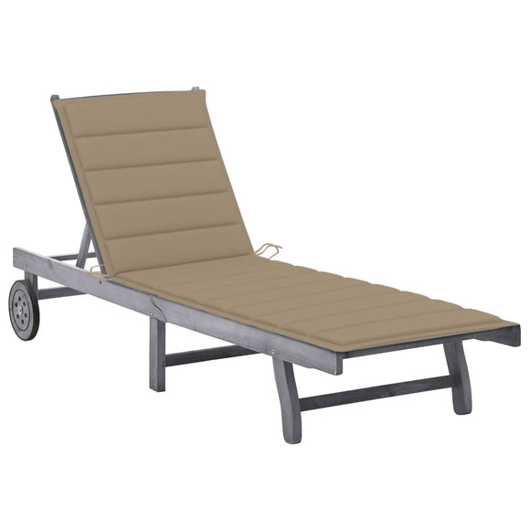 NNEVL Garden Sun Lounger with Cushion Grey Solid Acacia Wood