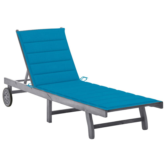 NNEVL Garden Sun Lounger with Cushion Grey Solid Acacia Wood