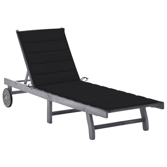 NNEVL Garden Sun Lounger with Cushion Grey Solid Acacia Wood
