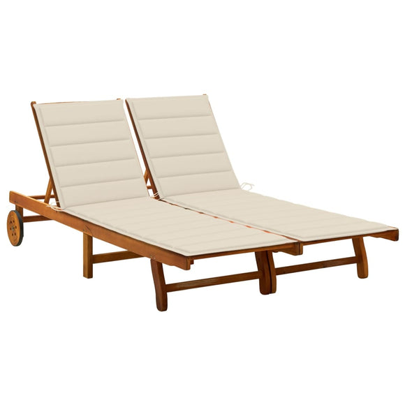 NNEVL 2-Person Garden Sun Lounger with Cushions Solid Acacia Wood